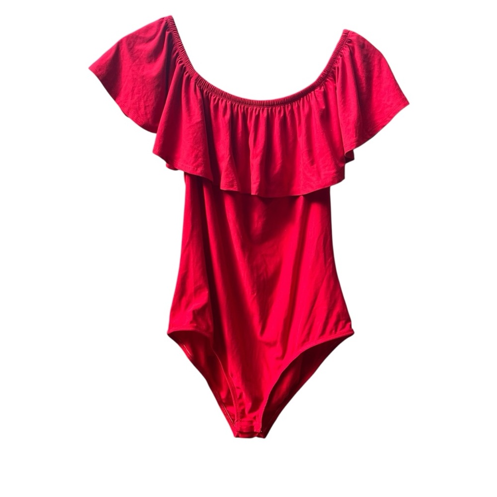 No Boundaries Red Off shoulder top bodysuit with ruffle Lg 11/13